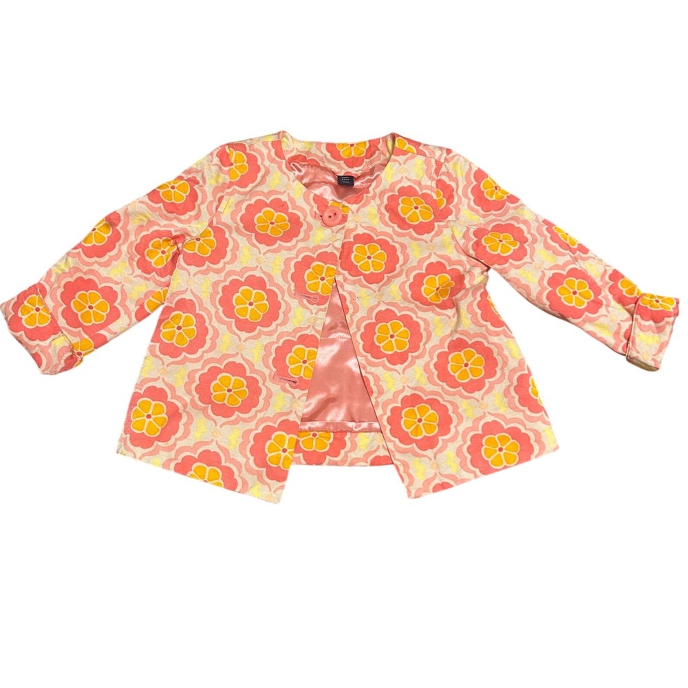 Vintage Baby Gap sz 4 Retro print swing jacket pink orange flower girls READ